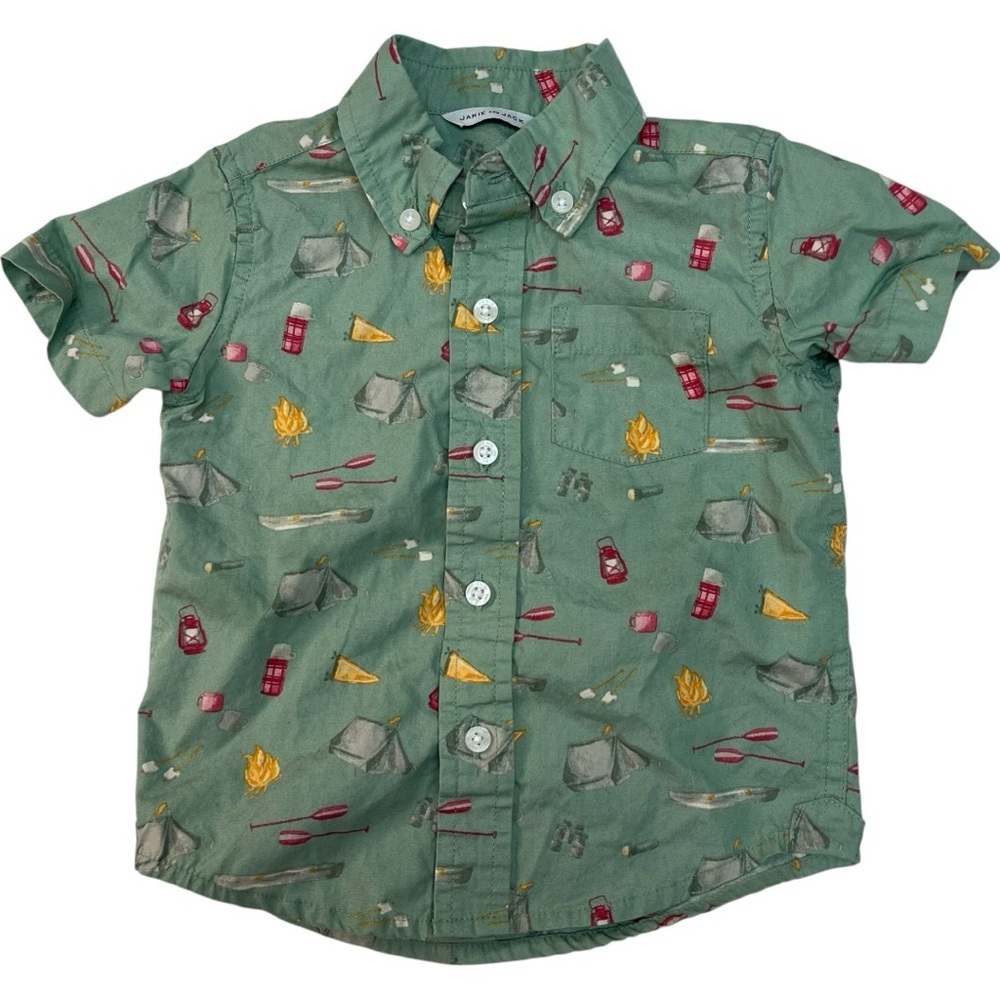 Janie and Jack Camping Motif Button Down Shirt Green - Picture 1 of 5